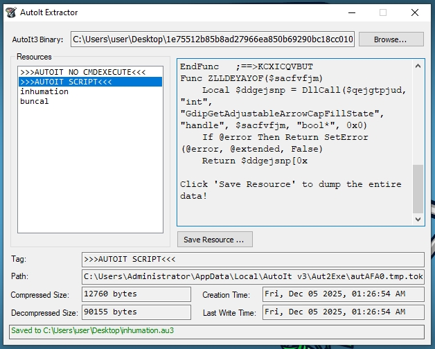 AutoIT Extracting sample